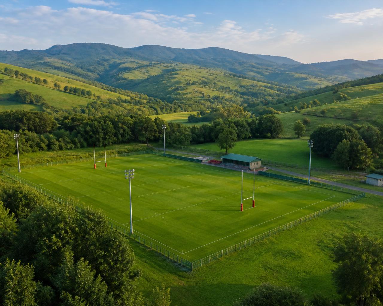 Green sports field ready for play